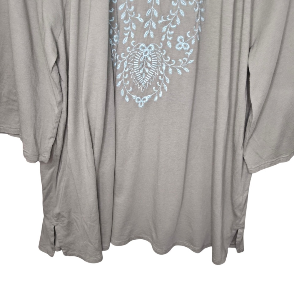 J Jill Top Womens XL Green Embroidered Keyhole Neck Peasant Blouse 3/4 Sleeve - Picture 5 of 7